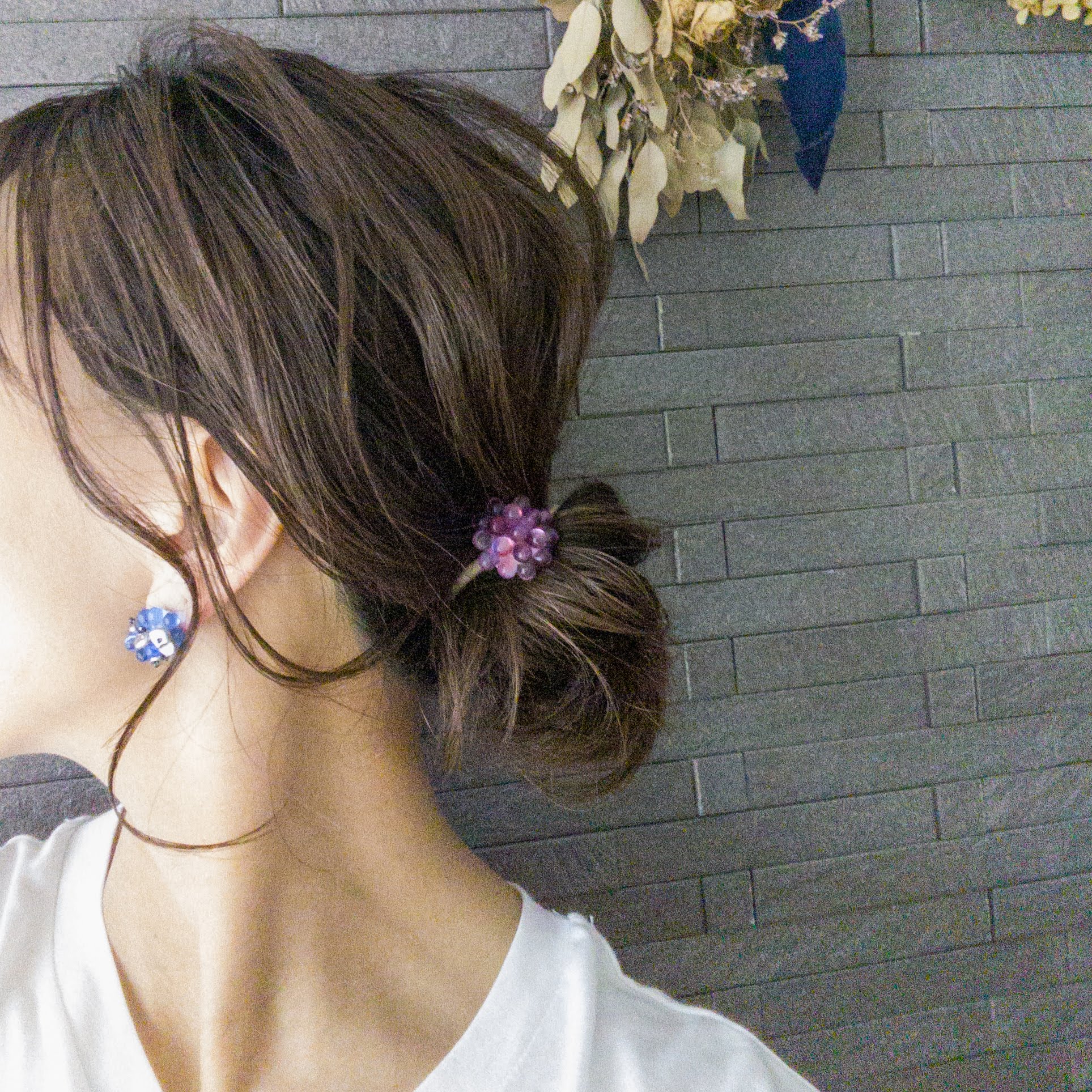 つやつやお花のポニーフック*＊パープル(紫)＊* （しずく型チェコ  